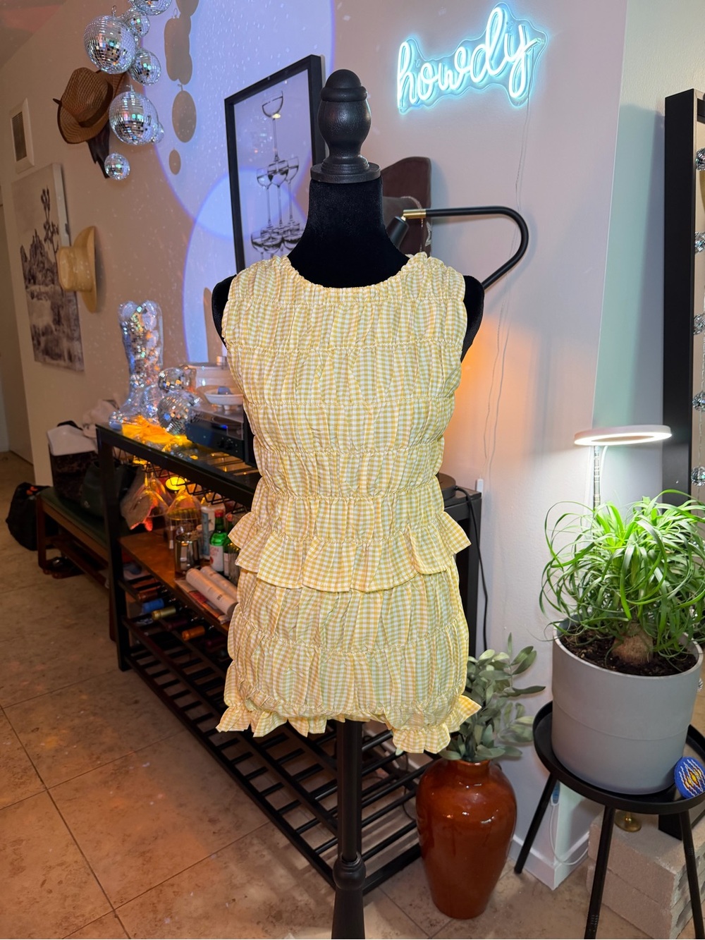 Smocked Yellow Gingham Ruffle Mini 2Piece Set - Picture 2 of 11